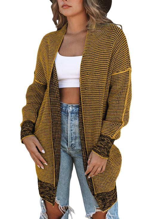 Plaid Knitted Long Open Front Cardigan